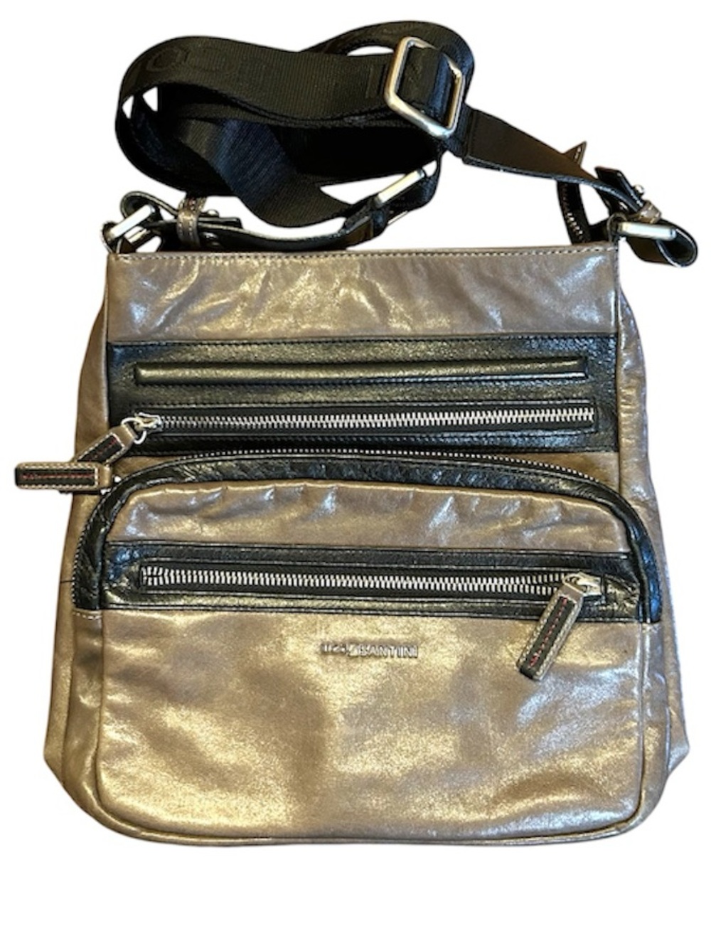 Ugo Santini Taupe Messenger Bag with Black Trim